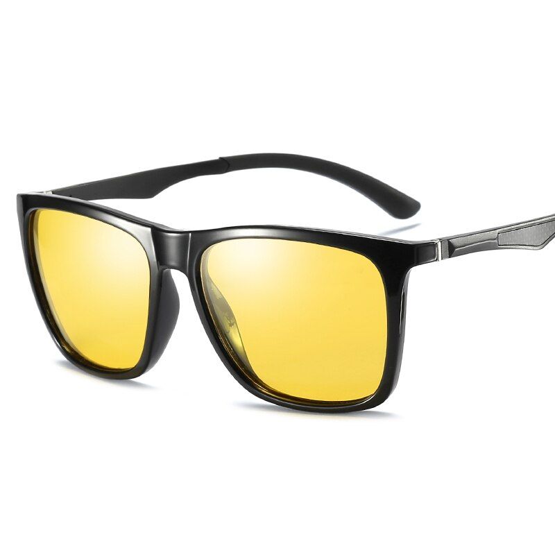 Black YellowRBEWTP Aluminum Magnesium Leg Mens Sunglasses Polarized Square Mirror Goggle Sun Glasses oculos Male Eyewear Accessories For Men