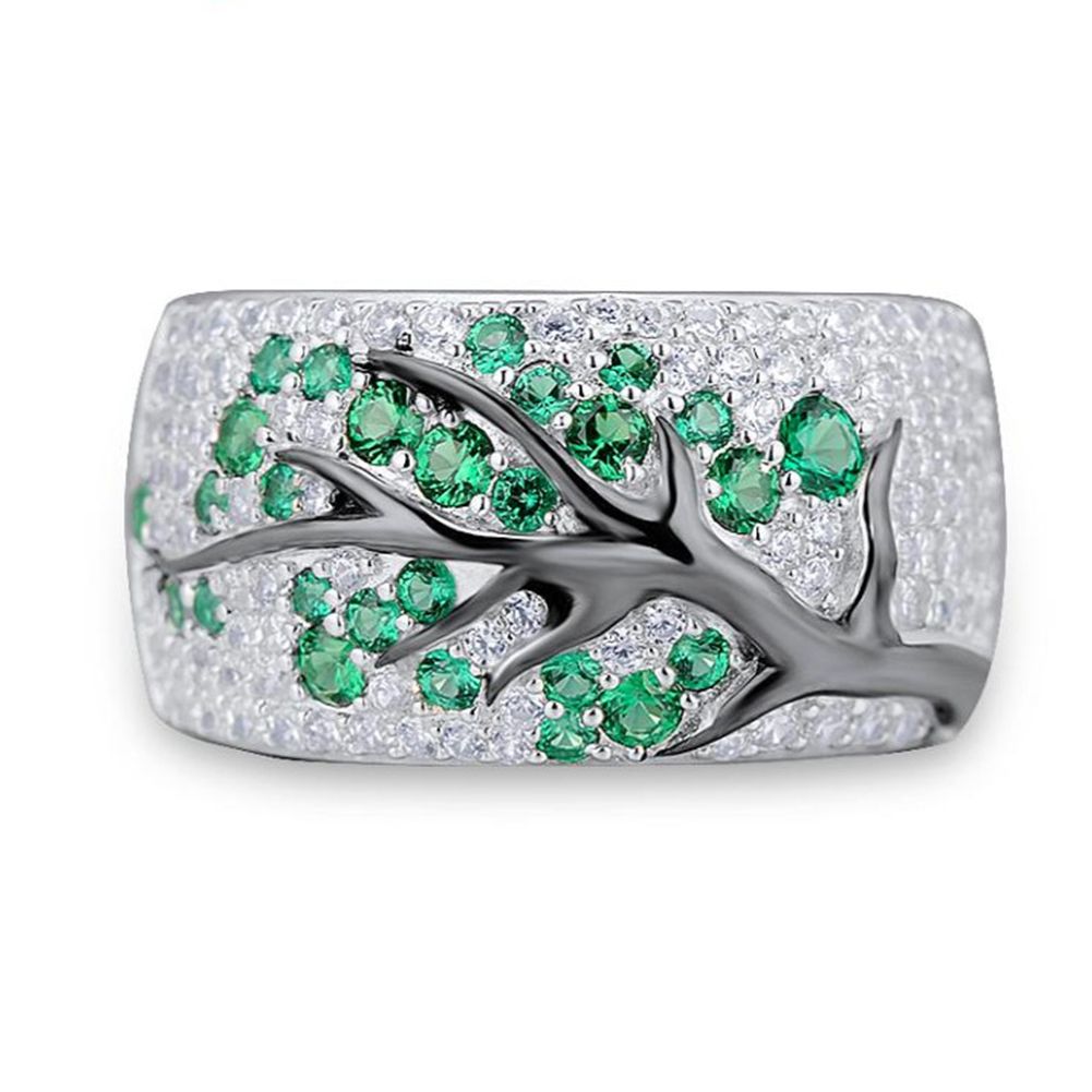 Women Full Cubic Zirconia Inlaid Plum Flower Carved Finger Ring Jewelry Gift