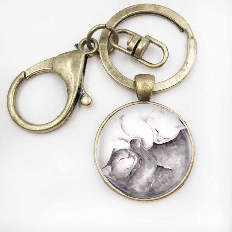 Vintage Yin Yang Lovers Kitty Cats Necklace Pendant Kolye Cabochon Black Long Chain Statement Necklace For Woman HZ1(null)