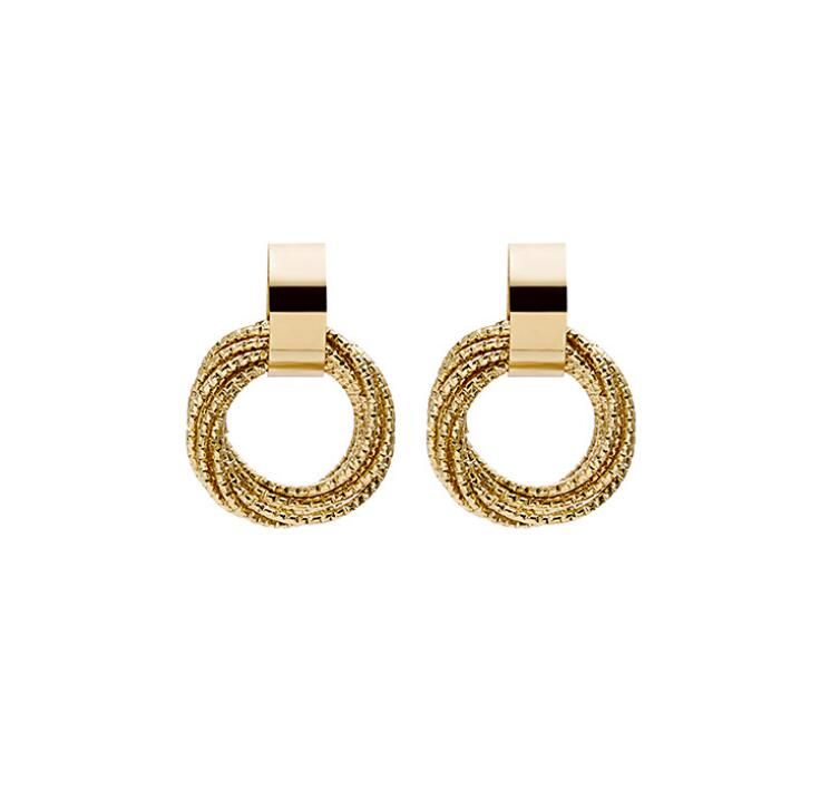 2020 New Simple Gold Color Metal Multi-layer Circle Winding Geometric Round Small Stud Earrings for Women Girl Party Jewelry