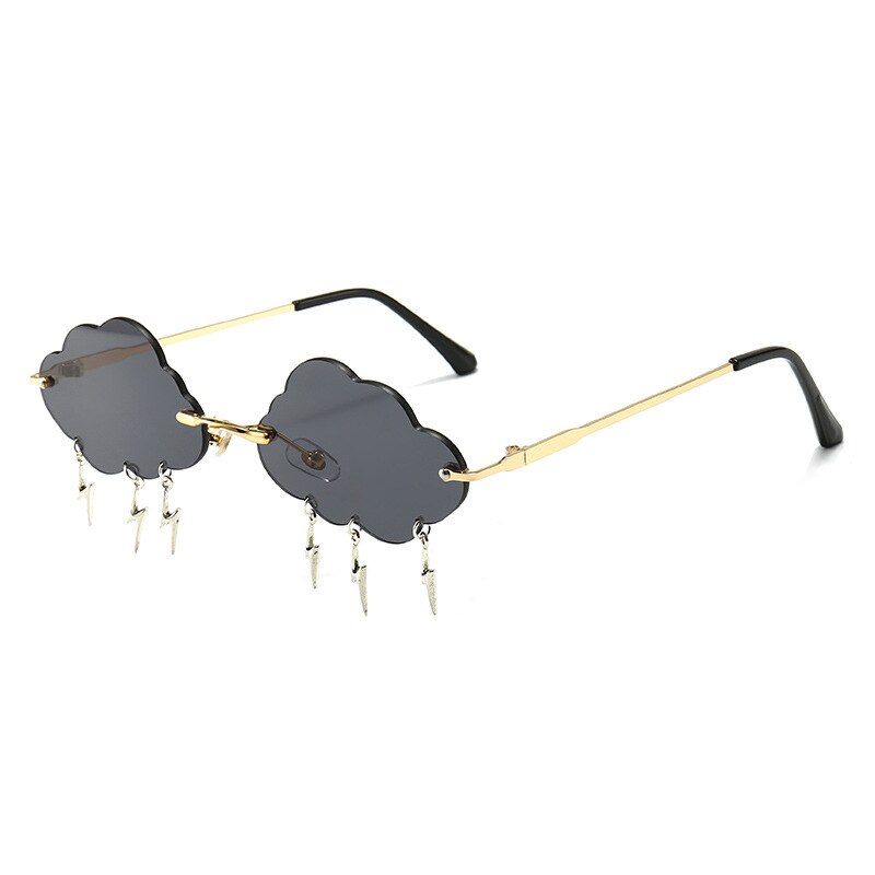 gray as pictureNYWOOH Rimless Sunglasses Women Fashion Cloud Shape Sun Glasses Men Funny Lightning Pendant Party Sunglass Beach UV400