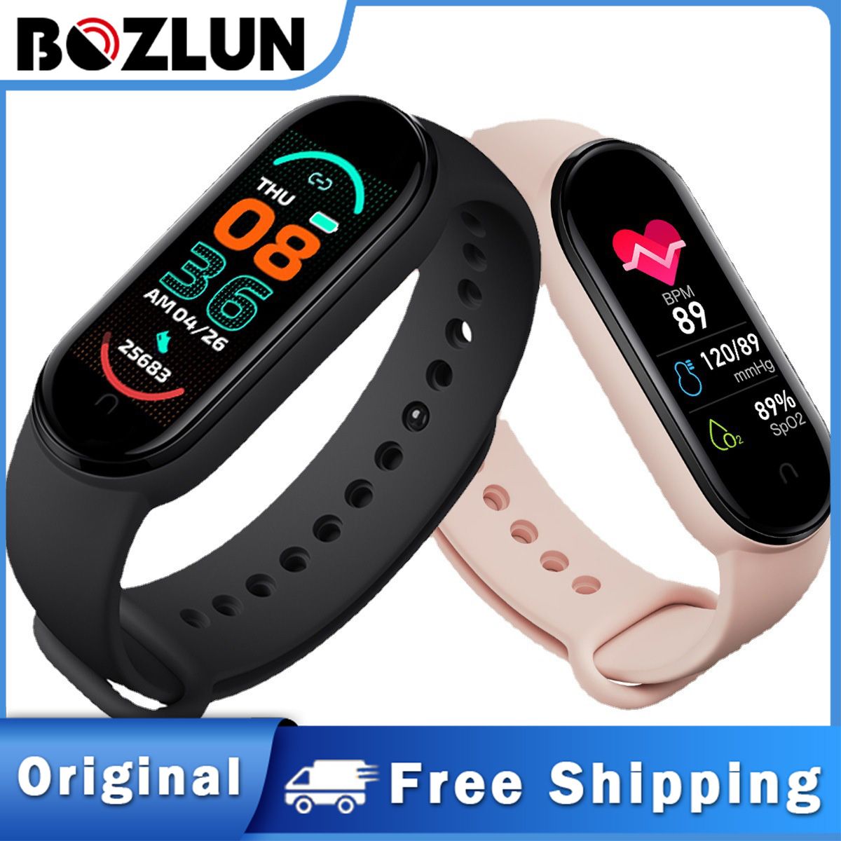 BOZLUN Fashion Men Women Bluetooth Smart Watch Music Color Screen Smart Bracelet IP67 Waterproof Sports Heart Rate Monitor M6