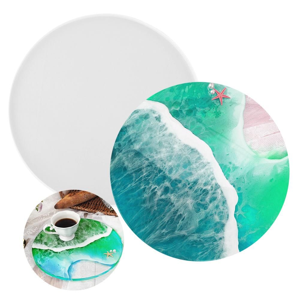 Silicone Resin Tray Mold, Large Round Shape Geode Agate Serving Board Epoxy Resin Casting Mold for DIY Making Faux Agate Tray, Serving Board, Coaster, Home Decoration