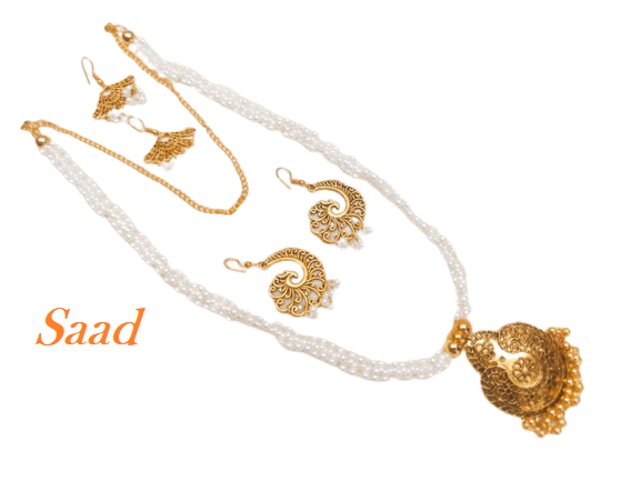 jewellery set for women golden antique plate with pearl.Earring & Necklaces Set Fashionable Design valentine day Gift for Girlfriend or Wife. wedding, Model:P20-3.