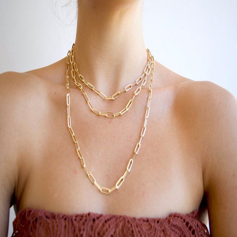 2020 Fashion New Punk Miami Cuban Necklace Collar Statement Aluminum Gold Color Thick Chain Necklace Women Jewelry