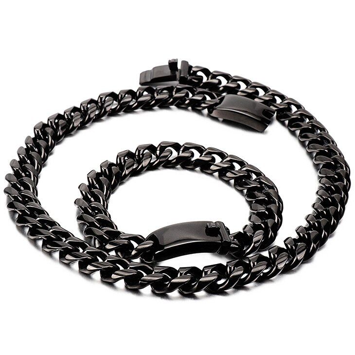 Hip Hop Necklace For Men Cuban Link Chain Man Black Stainless Steel Bracelet Male Big Chunky Minimalist Rapper Chain Necklaces