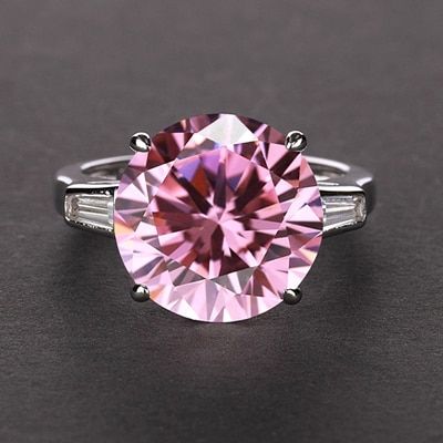 PANSYSEN Top Quality 12MM round cut AAA cubic zirconia topaz gemstone ring wedding engagement 925 sterling silver ring wholesale
