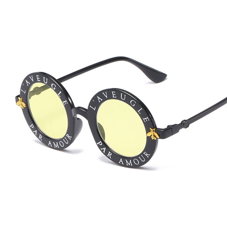 Retro Sexy Black Round Sunglasses Women Brand Designer English Letters Bee Circle Sun Glasses Fashion Female Shades Oculos