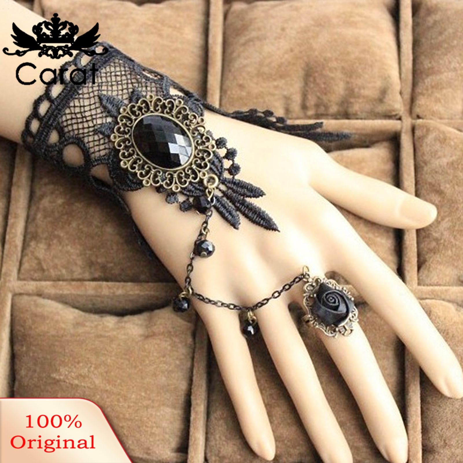 Carat Lace Flower Faux Gem Necklace Bracelet Earrings Wide Gothic Punk Style Choker Necklace Bracelet Jewelry Accessory