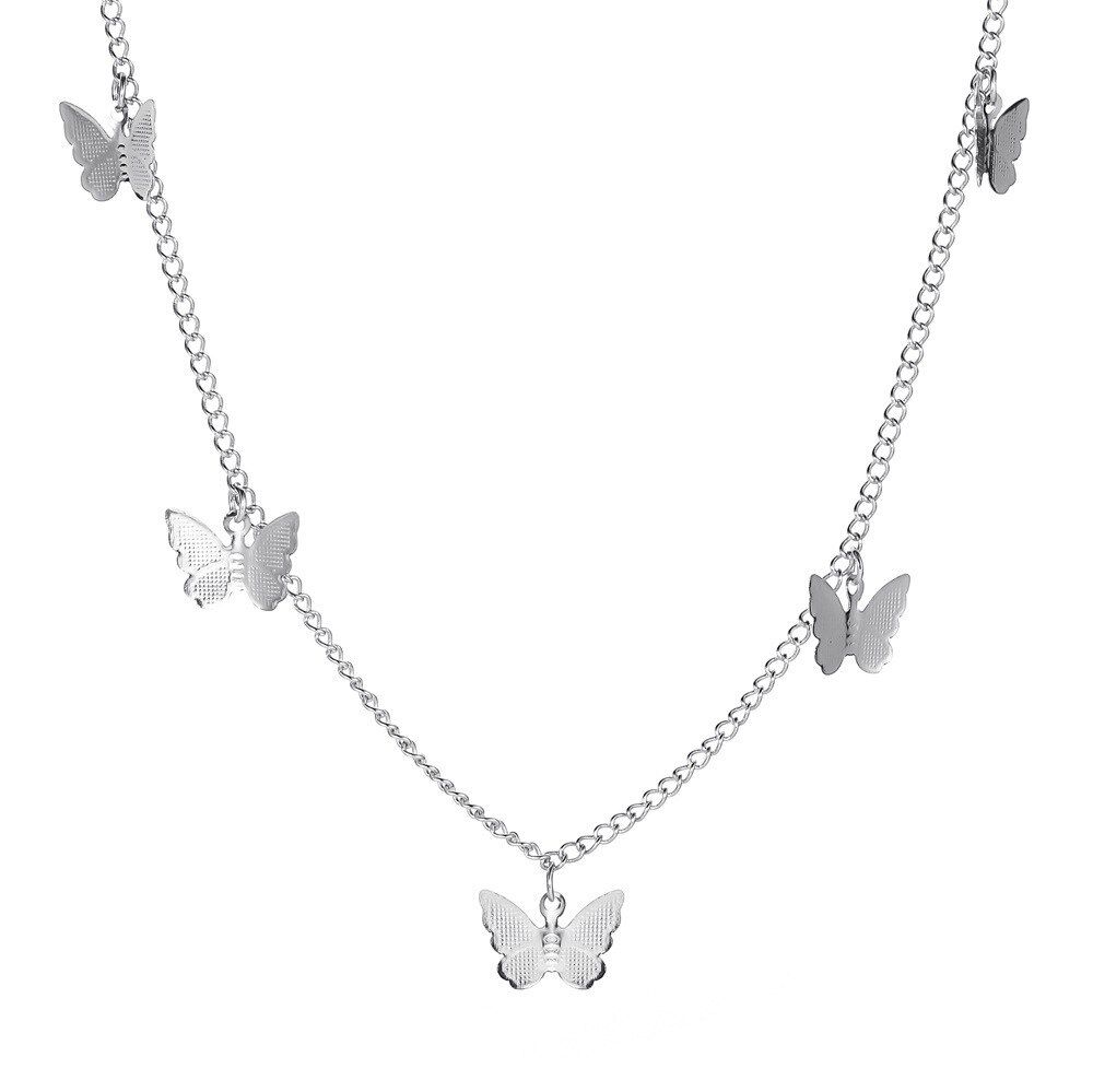 Modyle Fashion Choker Butterfly Necklace Lovely Golden Silver Plated Necklace Short Women Summer Holiday Romantic Gift Jewelry