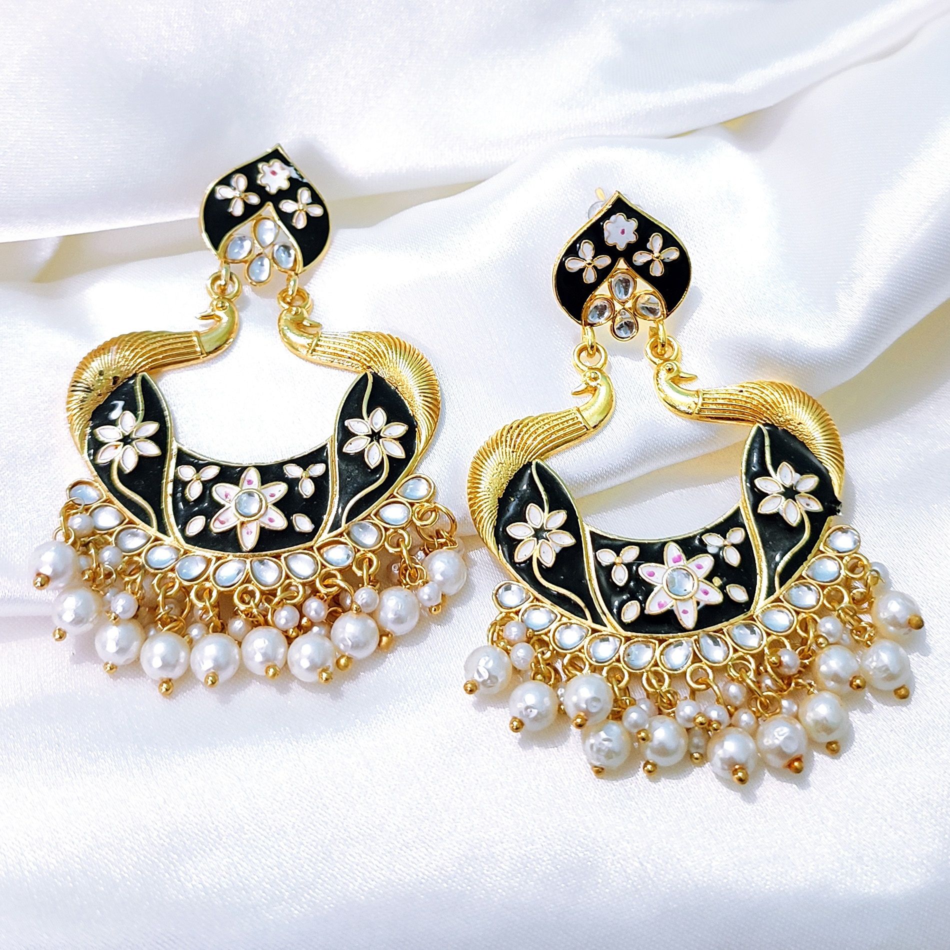 Hand Crafted Indian Jaipuri Mirror Work Meena kari Mina kari Beautiful Fashionable Chandbali Earrings