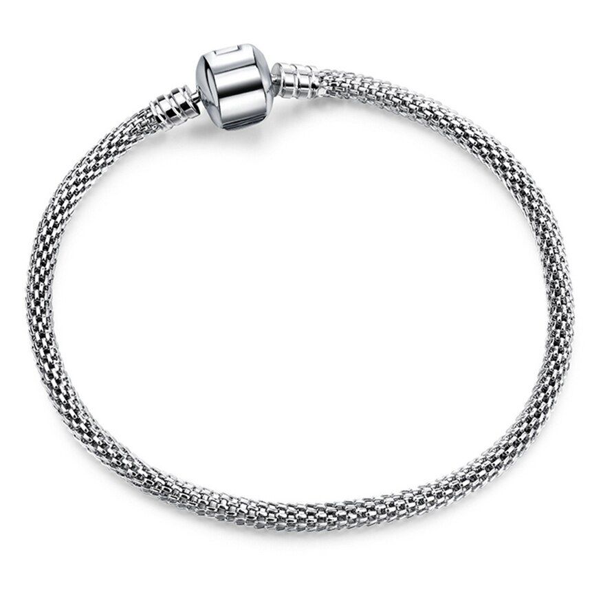Fashion Cubic Zirconia Heart Shape Clasp Retro Silver Plated Snake Chain Charm Bracelet Bracelets For Women Girl Jewelry Making
