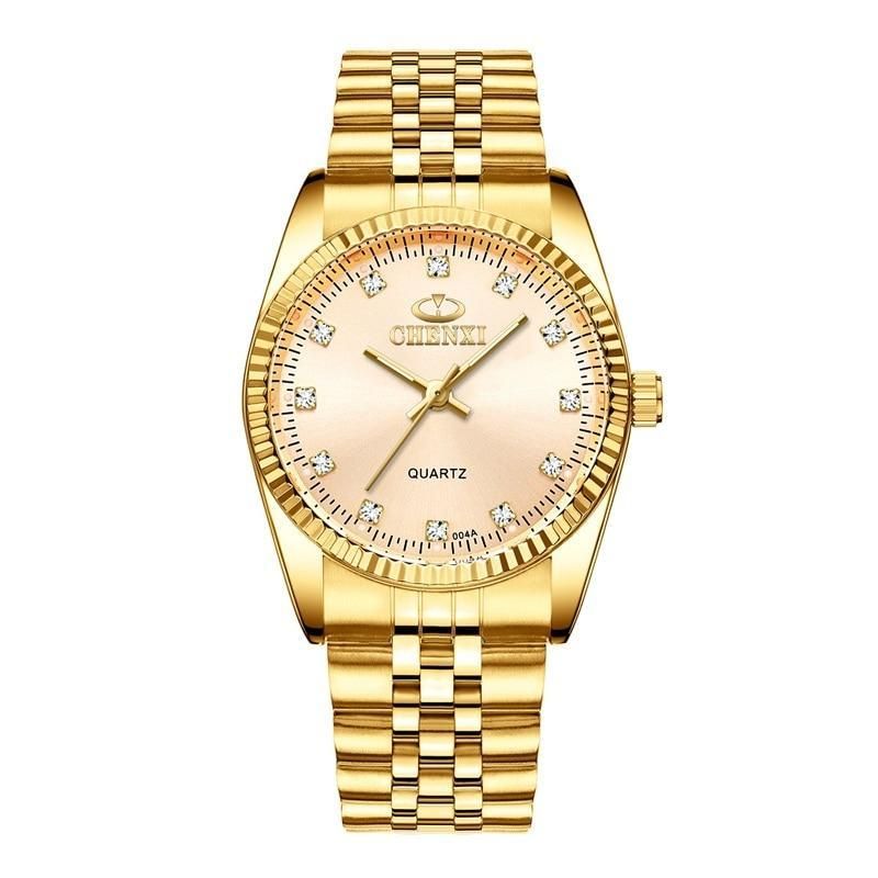 【BestGO】Men Gold Watch Male Stainless Steel Quartz Golden men's Wristwatches for Man Top Brand Luxury Quartz-Watches Gift Clock