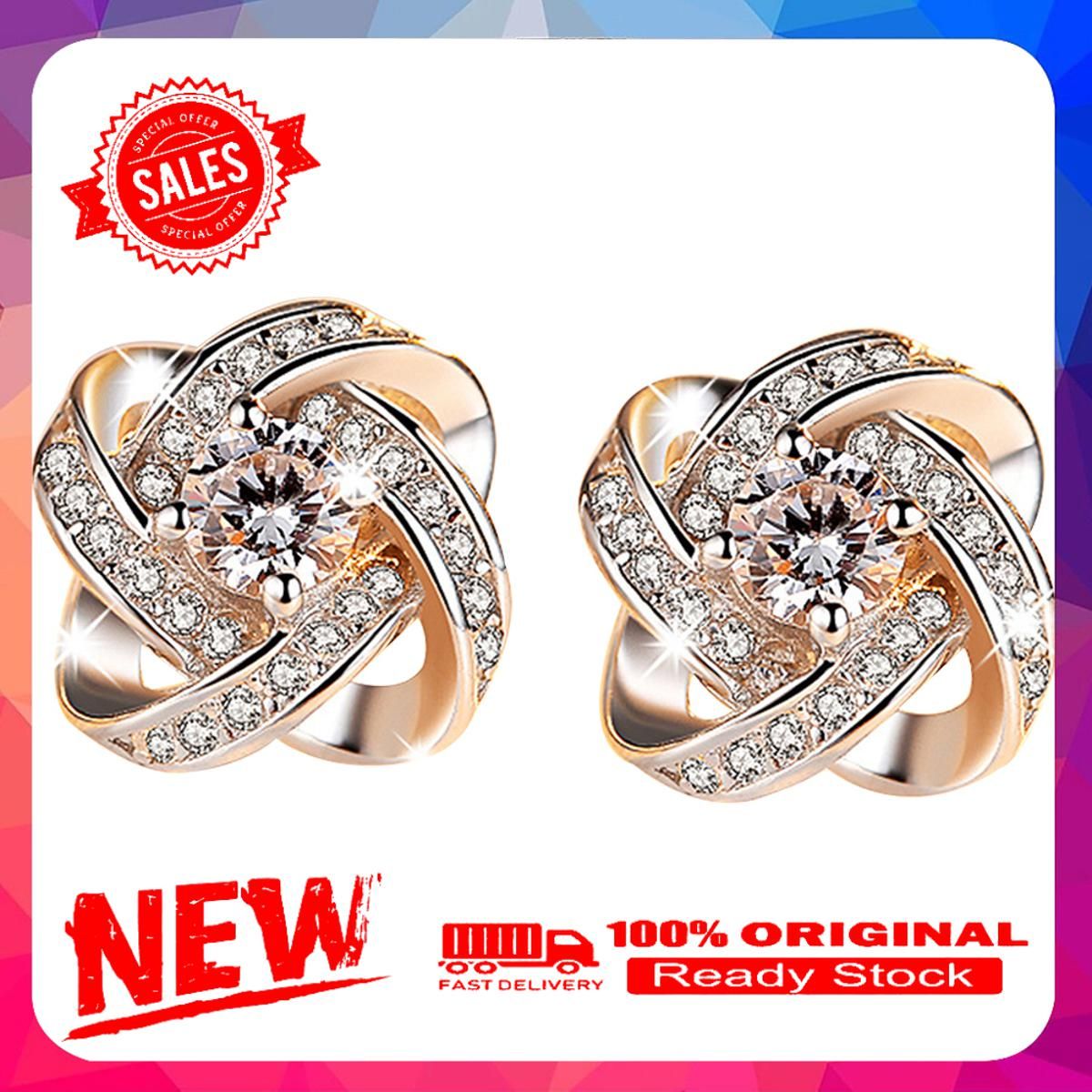 Fashion Jewelry Women Silver Plated Ear Stud Cubic Zirconia Rhinestone Earrings