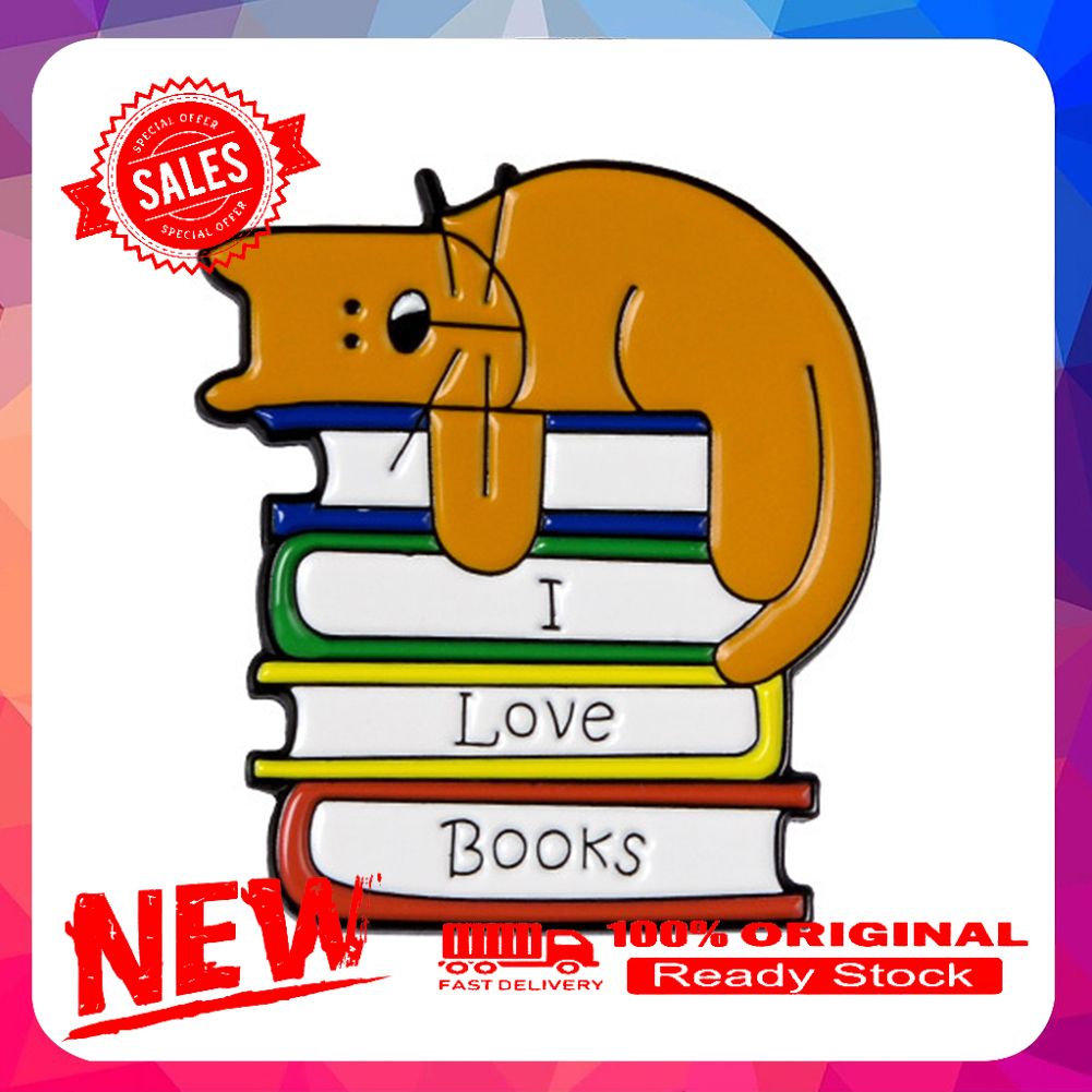 I Love Books Unisex Cartoon Cats Enamel Brooch Pin Bag Lapel Badge Accessory