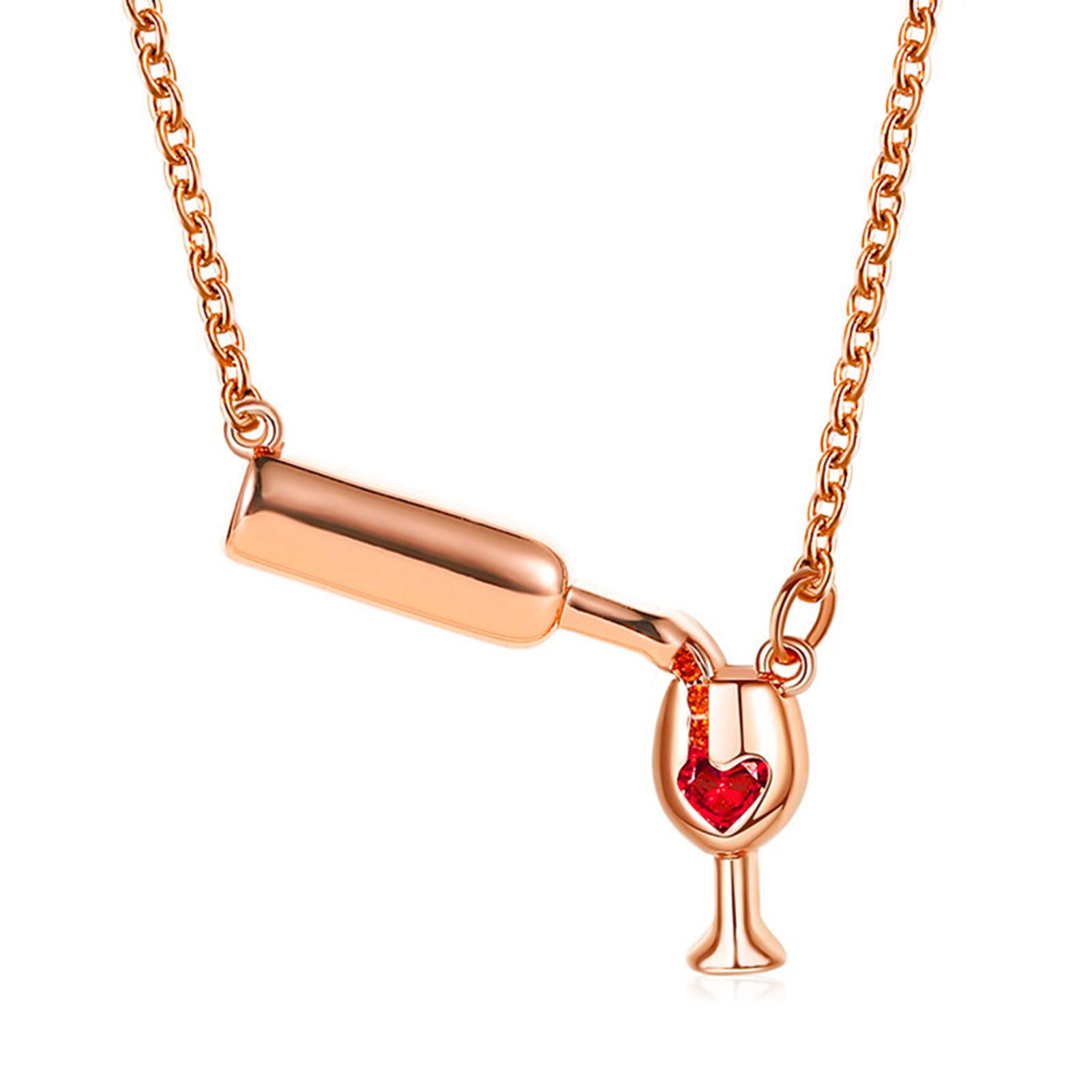 Cup Pendant Clavicle Necklace Elegant Copper Heart Rhinestone Women Necklace Party Jewelry