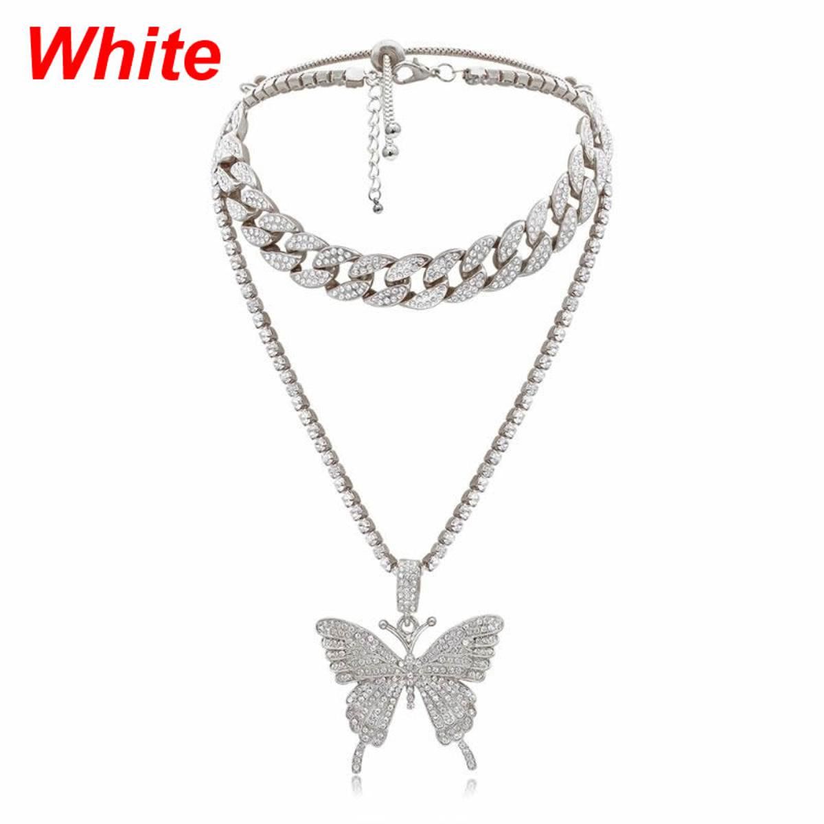 2Pcs Sparking Fully Iced Out Crystal Pave Butterfly Pendant Necklace Cubic Zircon 3D Butterfly Pendant Necklace Fashion Jewelry