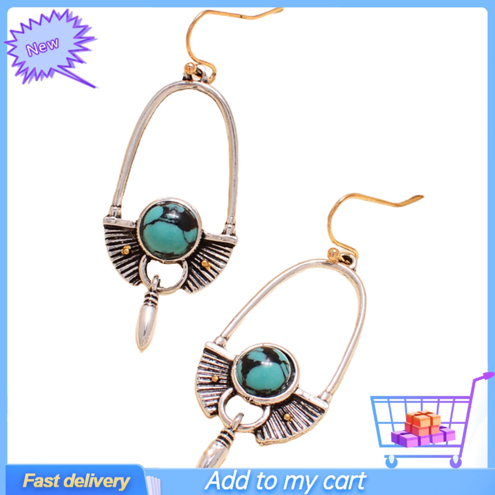 1 Pair Round Turquoise Bohemia Drop Earrings Exaggerated Piercing Long Hook Earrings Jewelry Gift