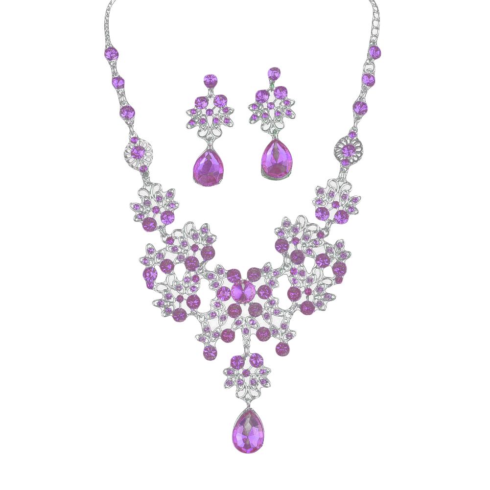 Lady Rhinestone Butterfly Teardrop Dangle Bib Necklace Stud Earrings Jewelry Set