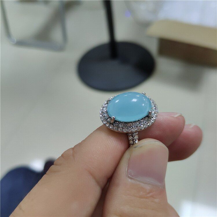 Luxury Big Blue Oval Moonstone Ring For Women Girl Fashion Crystal   Ring Engagement Jewelry Anillos Mujer L4T030