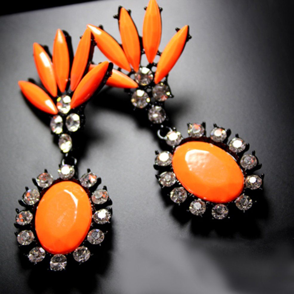 1 Pair Exaggerated Chic Style Rinestone Embellished Drop Earrings For Women