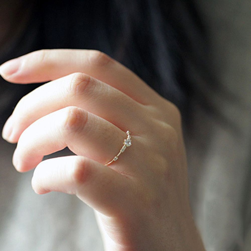 Women Fashion Plating Rhinestone Inlaid Finger Ring Party Jewelry Wedding Gift