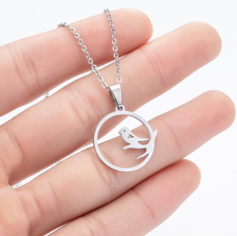 Fashion Stainless Steel Cute Animal Cat Necklaces Women Origami Hummingbird Wolf Bear Pendant Collar hombre Best Friend Gifts