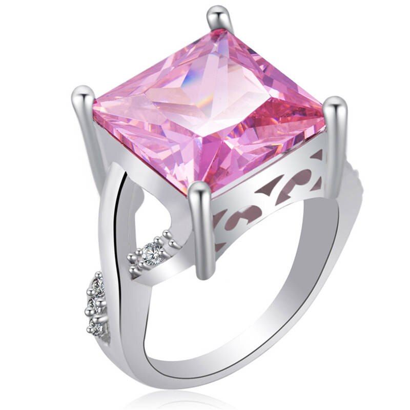 Beiver Princess Cut Rings for Women Filled Purple/Pink/Black Zirconia Rings Wedding Engagement Ring Gorgeous Jewelry Gifts