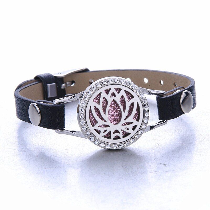 Butterfly Aromatherapy bracelet Perfume Essential oil diffuser Locket bracelets Black leather ladies wristband With crystal
