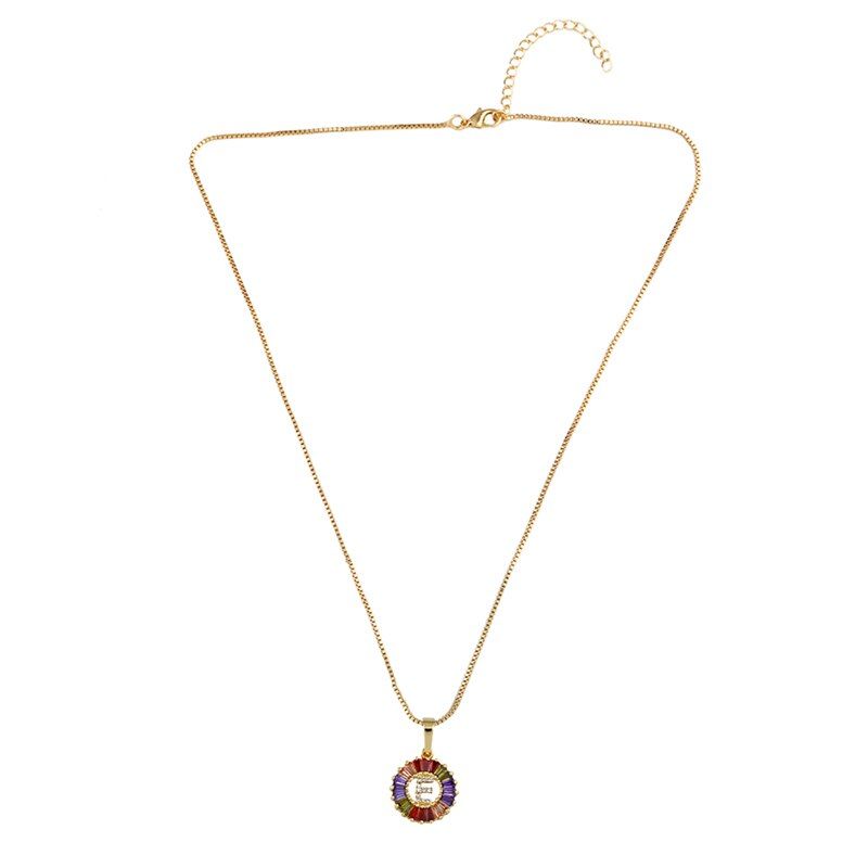 FLOLA Rainbow Letter Initial Necklace Woman Zircon A-Z Necklace Pendants Multicolor Fashion Jewelry collar inicial letra nkep34