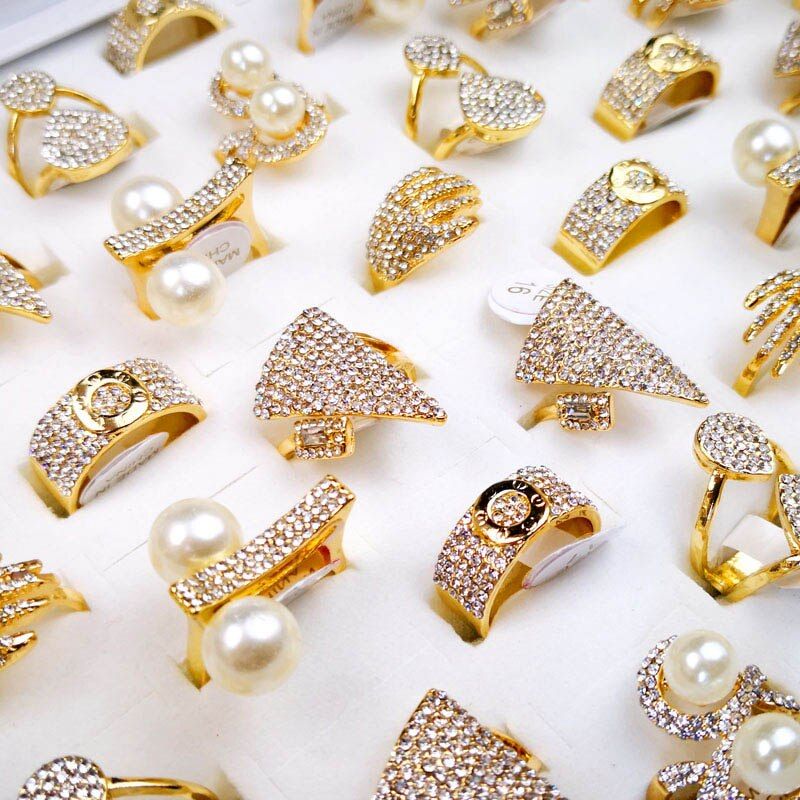 20Pcs /Lot Women Rings Lots Fashion Flower Female Zircon Jewelry Wholesale Jewelry Accessories Bulks Packs Multiple Styles 2