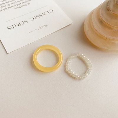 AOMU 2020 Vintage Resin Ring Set Korea Spring Colorful Crystal Beads Resin Rings for Women Party Jewelry Gifts