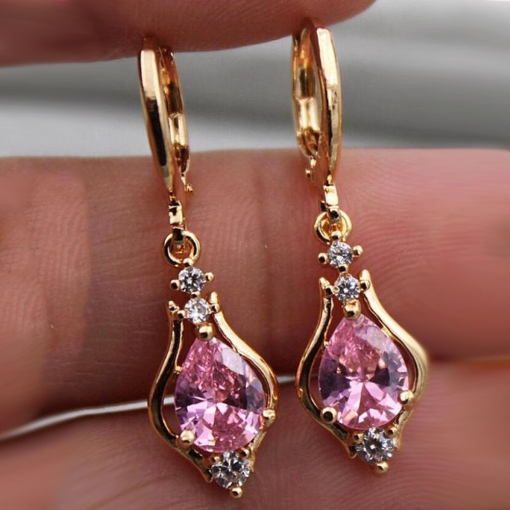 Aliexpress Popular Ornament Korean Style Elegant Zircon Earrings Multi-Color Drop-Shaped Ornament For Women