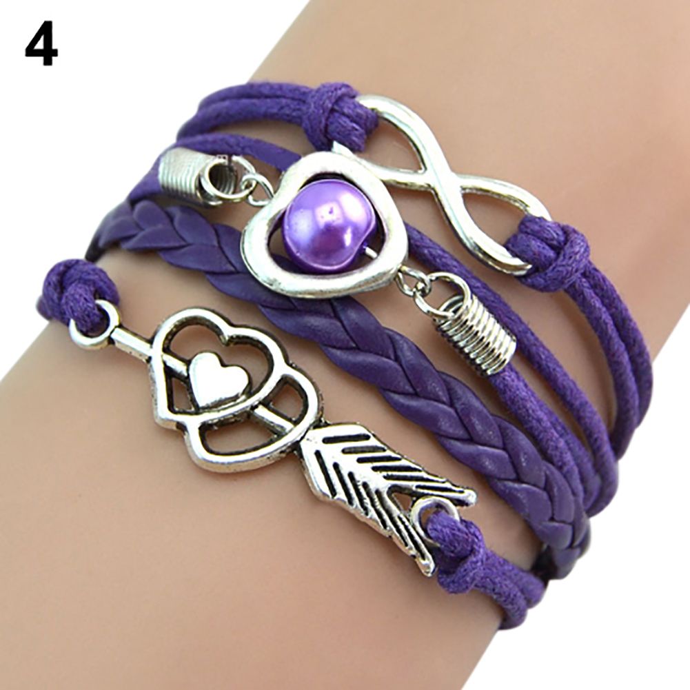 Retro Cupid's Arrow Love Beads Cuff Bracelet Faux Leather Bangle Lovers Gift