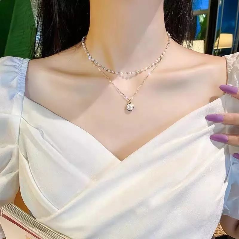 Pearl Choker Necklace For Women Cute Double Layer Chain Pendant Party Locket For Girls Gift, Dating, Wedding, Birthday - Necklace For Girls - Necklace For Girls