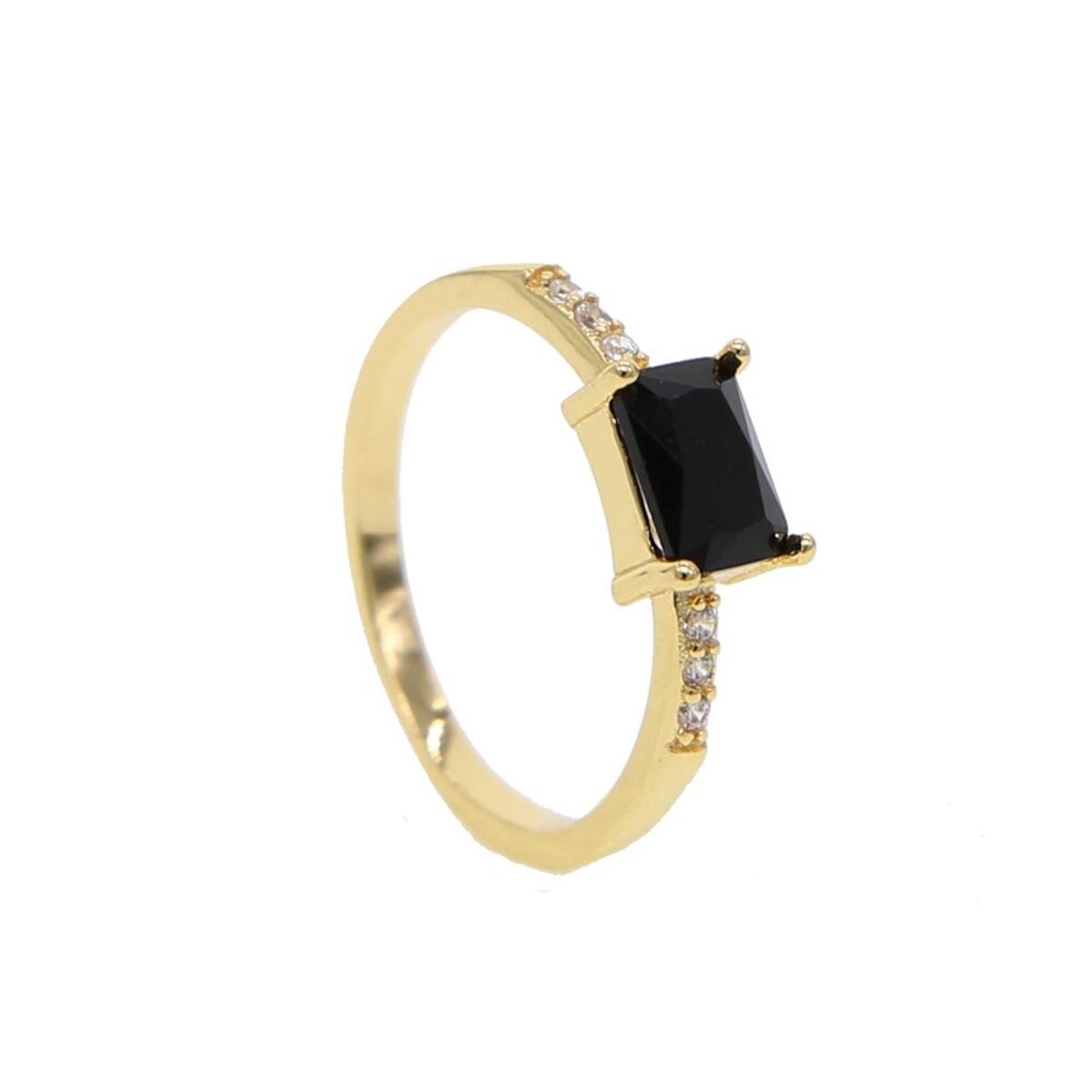 gold color with square black cubic zirconia fashion wedding ring for women simple rings