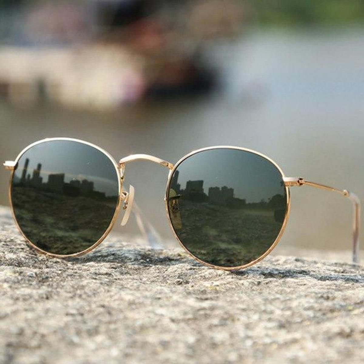Black Metal Round Sunglasses For Women
