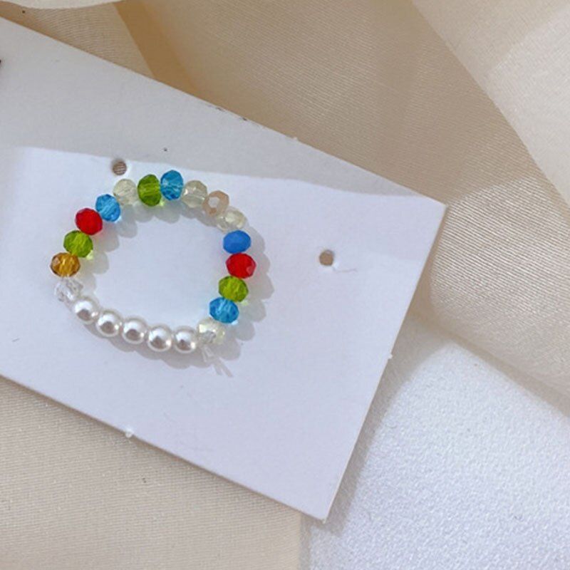 AOMU Boho Fashion Small Colorful CrystaL Round Simple Geometry Exquisite Acrylic Ring Set Women Charm Jewelry Gifts for Women