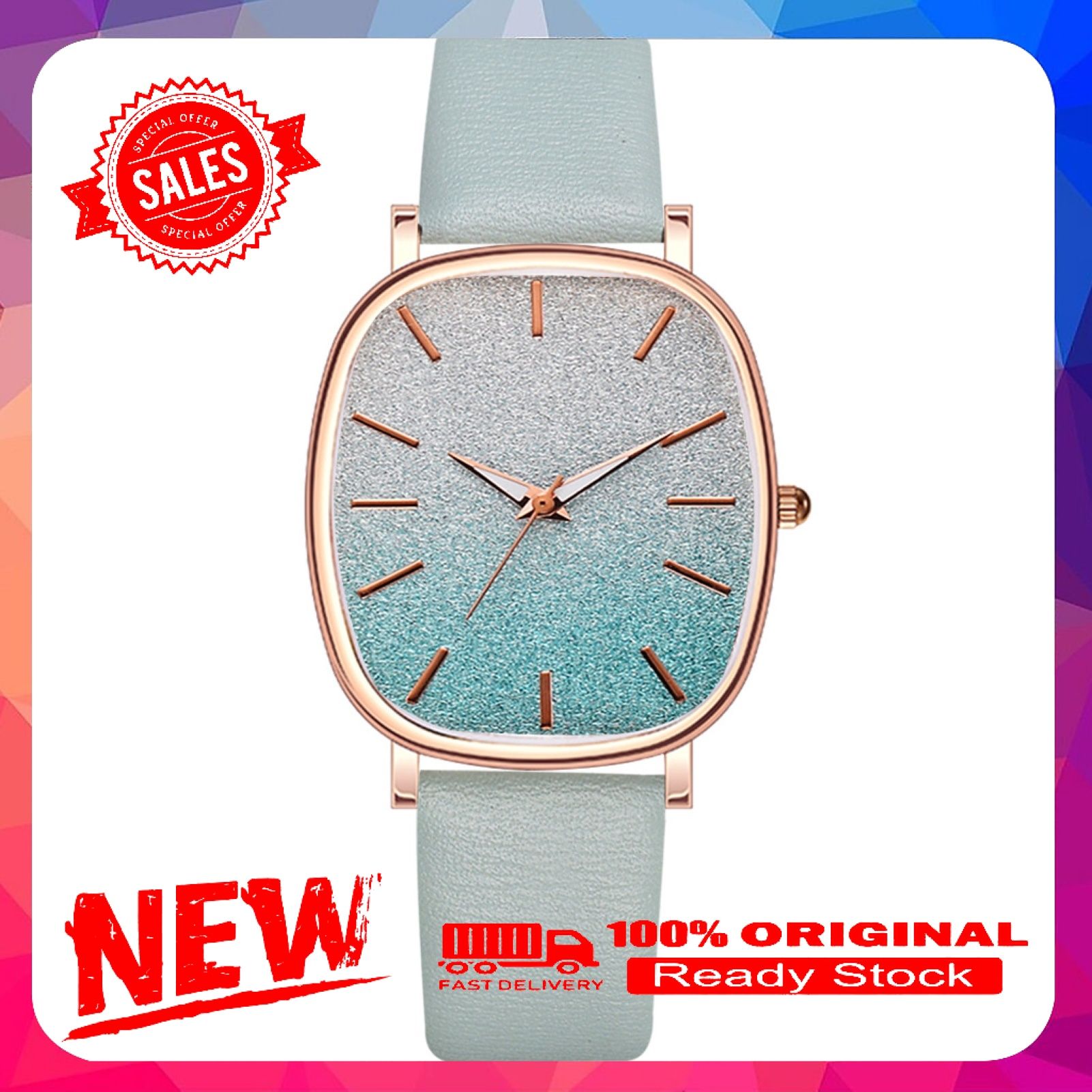 Gradient Color Women Watch Faux Leather Strap Adjustable Quartz Movement Accurate Wrist Watch for Party