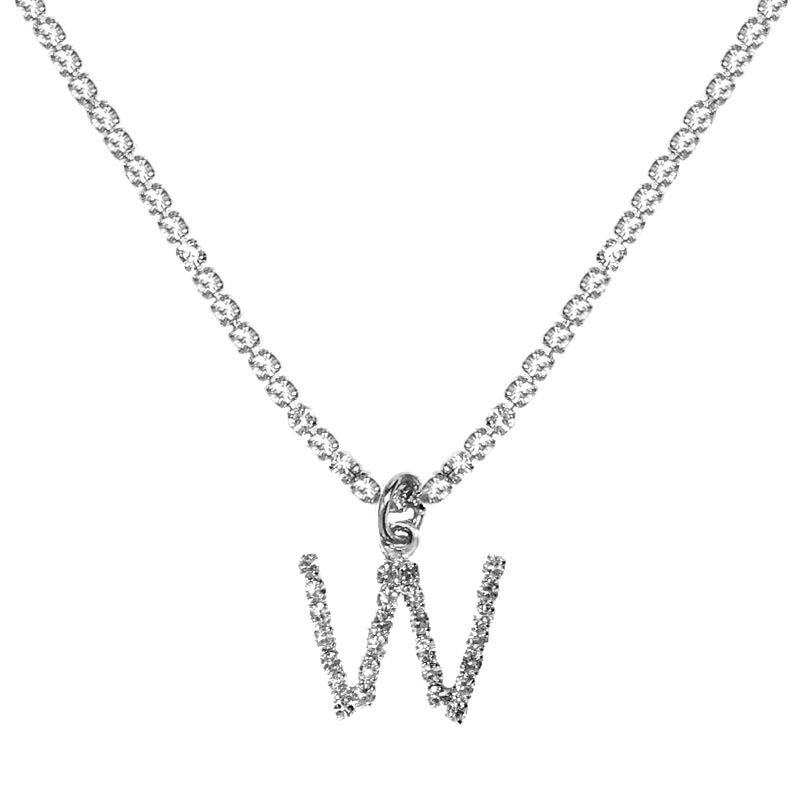 Flatfoosie New Fashion Crystal Letter Pendant Necklace for Women Bling Rhinestone Choker Necklace Exquisite Luxury Jewelry Gift
