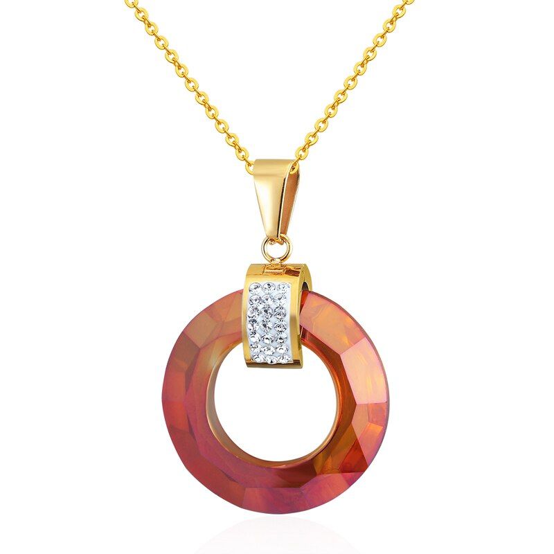 2017 New Top Quality Multi Faceted 4 Colors Shiny Glass Pendant Stainless Steel Circle Woman Necklace Pendant Jewelry Wholesale