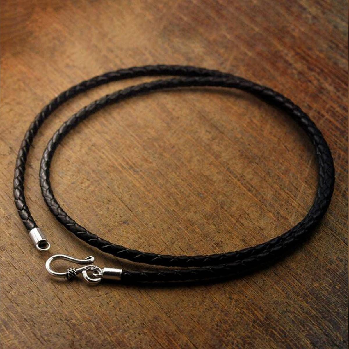 Pure Silver 925 Sterling Silver Clasp Leather Long Necklace With Silver Hook For Men Male Women 50cm 60cm Jewelry accessory(HY)