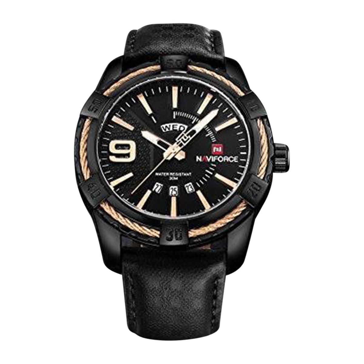 Black PU Leather Analog Watch for Men-Rose Gold & Black