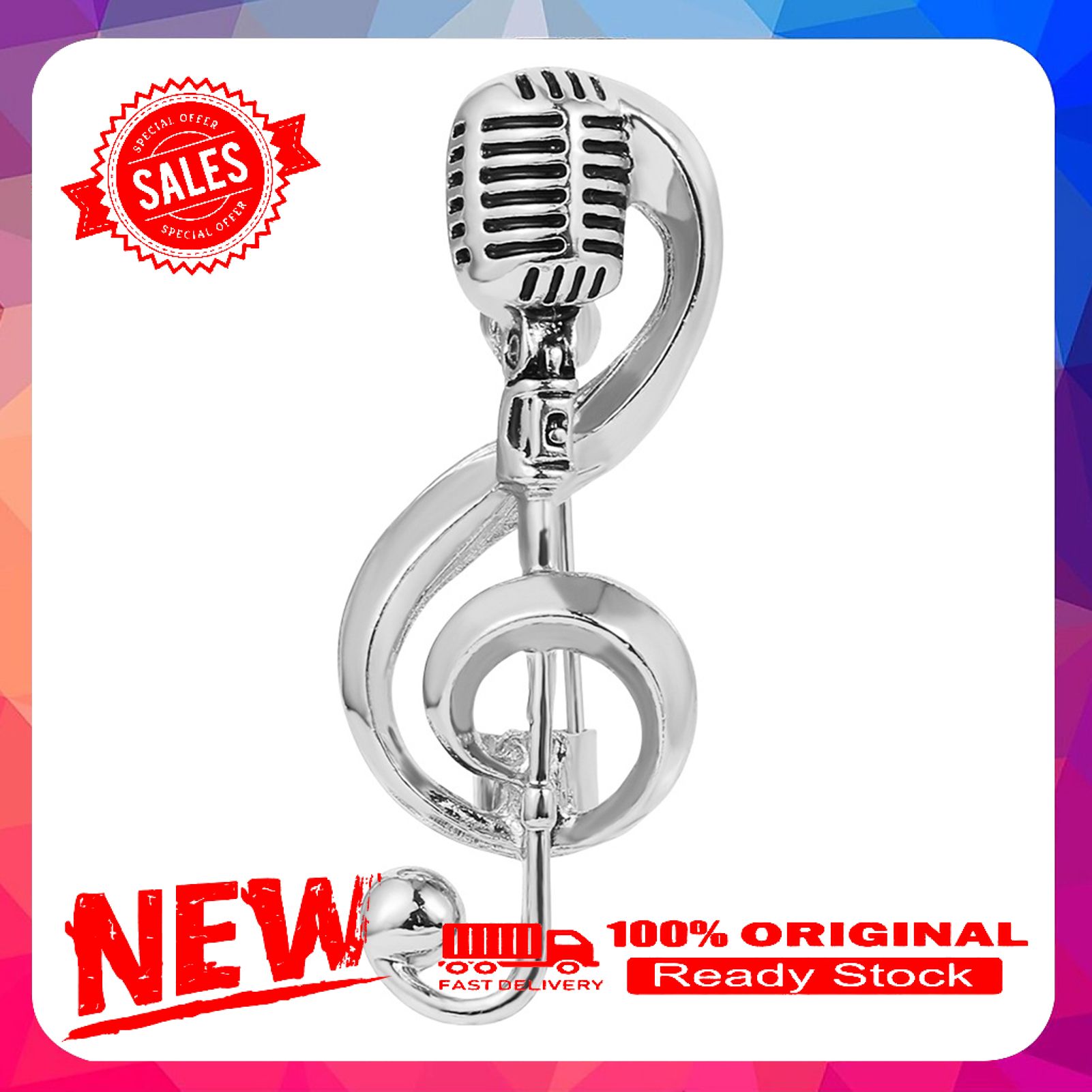 Microphone Brooch Solid Exquisite Alloy Golden Silver Color Music Note Brooches for Party