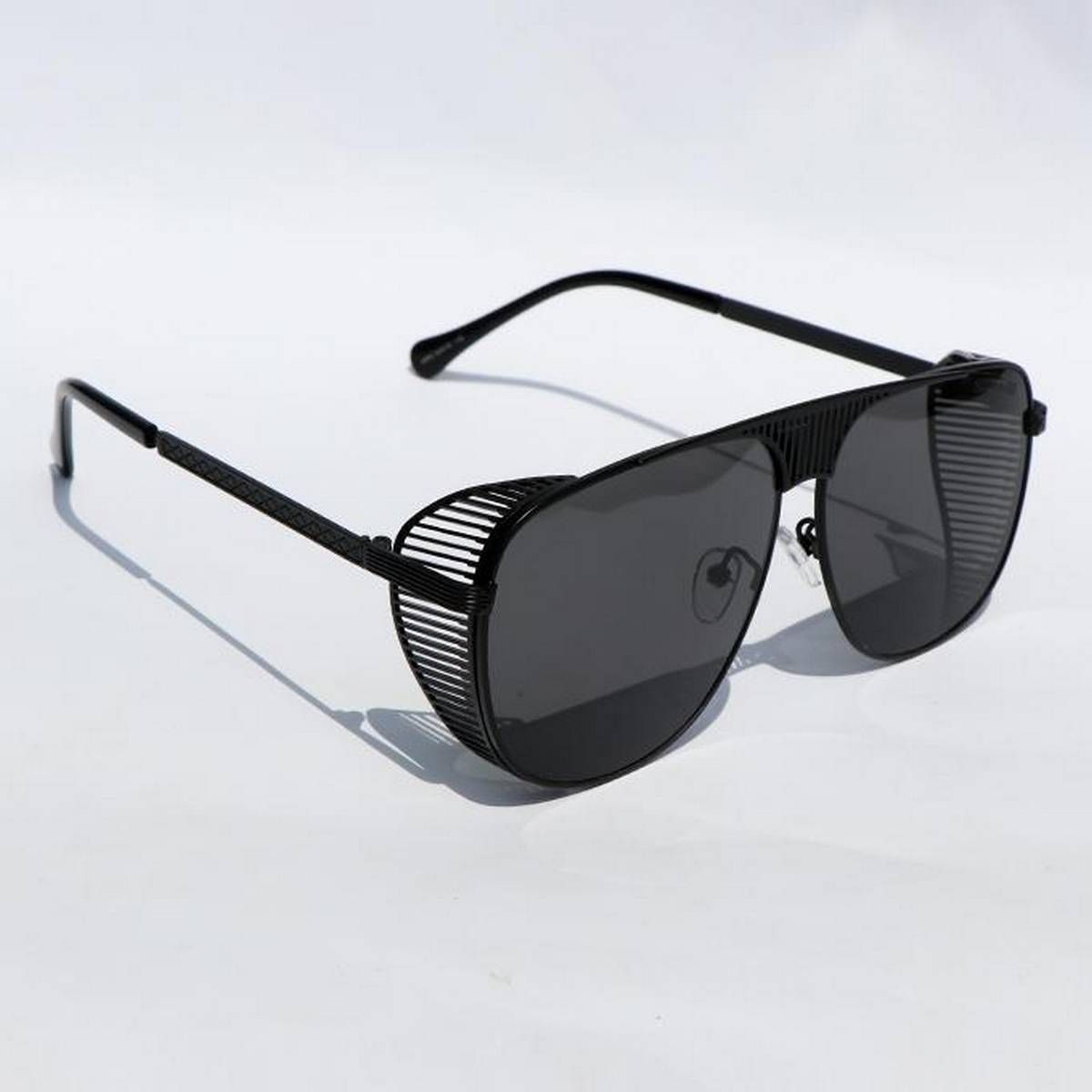 Full Black Oversized Wind Metal Hollow Sunglasses For Men