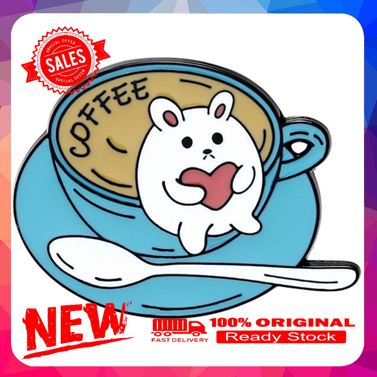 Cartoon Cat Coffee Cup Brooch Bag Hats Lapel Enamel Paint Pin Garment Badge Gift