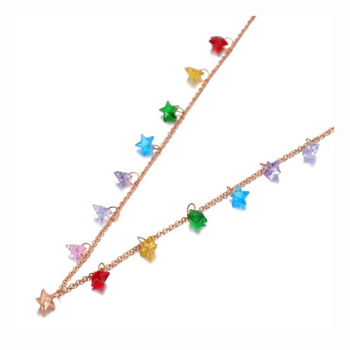 Lokaer Fashion Bohemia Stainless Steel Colorful Star CZ Crystal Choker Necklace Beach Pendant Chain Necklace For Women N20088