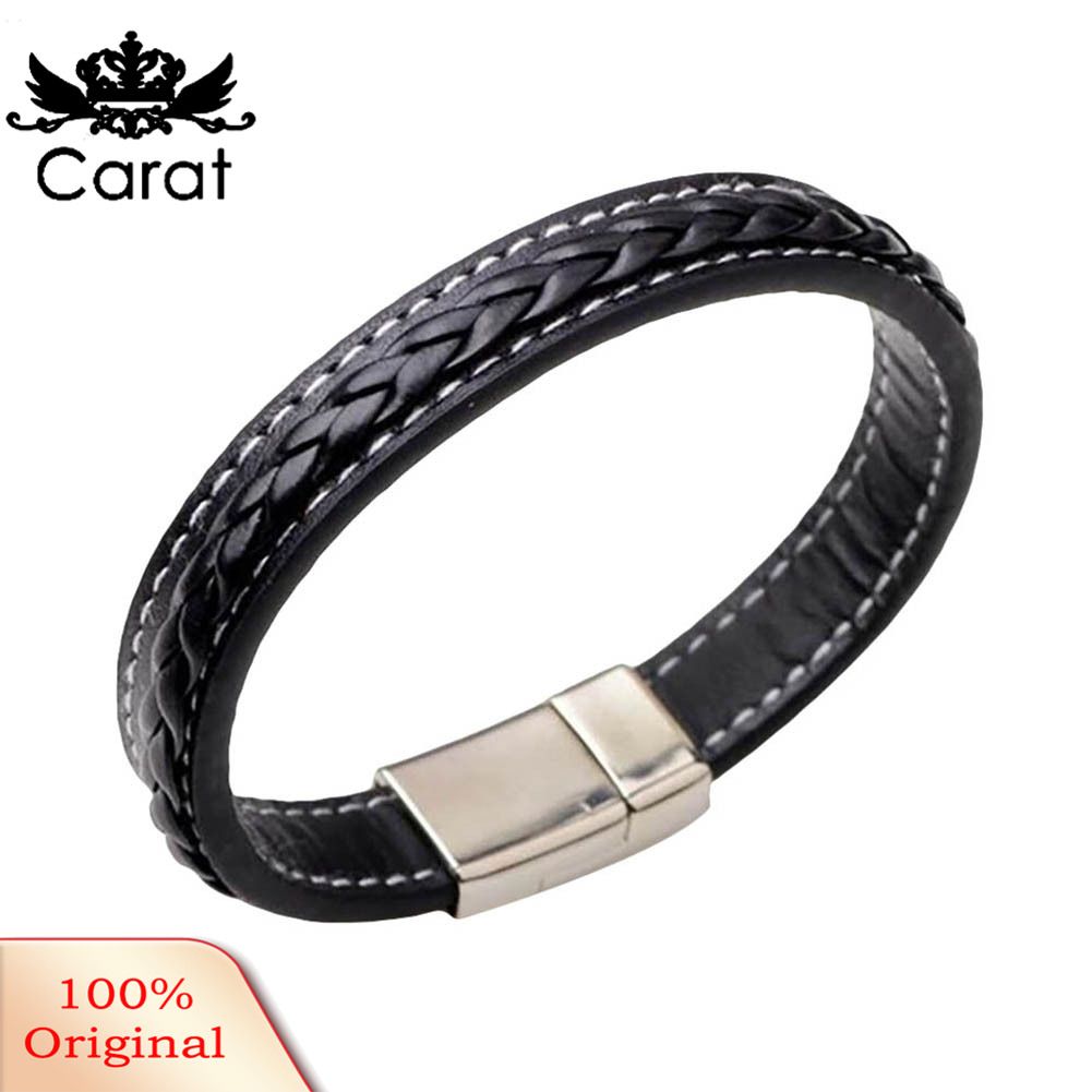 Fashion Men Solid Color Braided Magnetic Buckle Clasp Cuff Brelet Bangle Gift