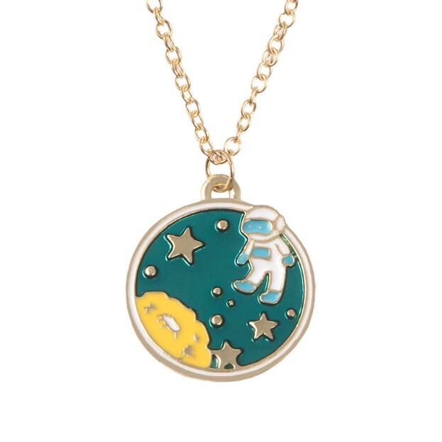Timlee N046 Cartoon Personality Drip Oil Necklace Cute Astronaut Planet Space Rocket Alloy Necklaces,Fashion Jewelry wholesale.