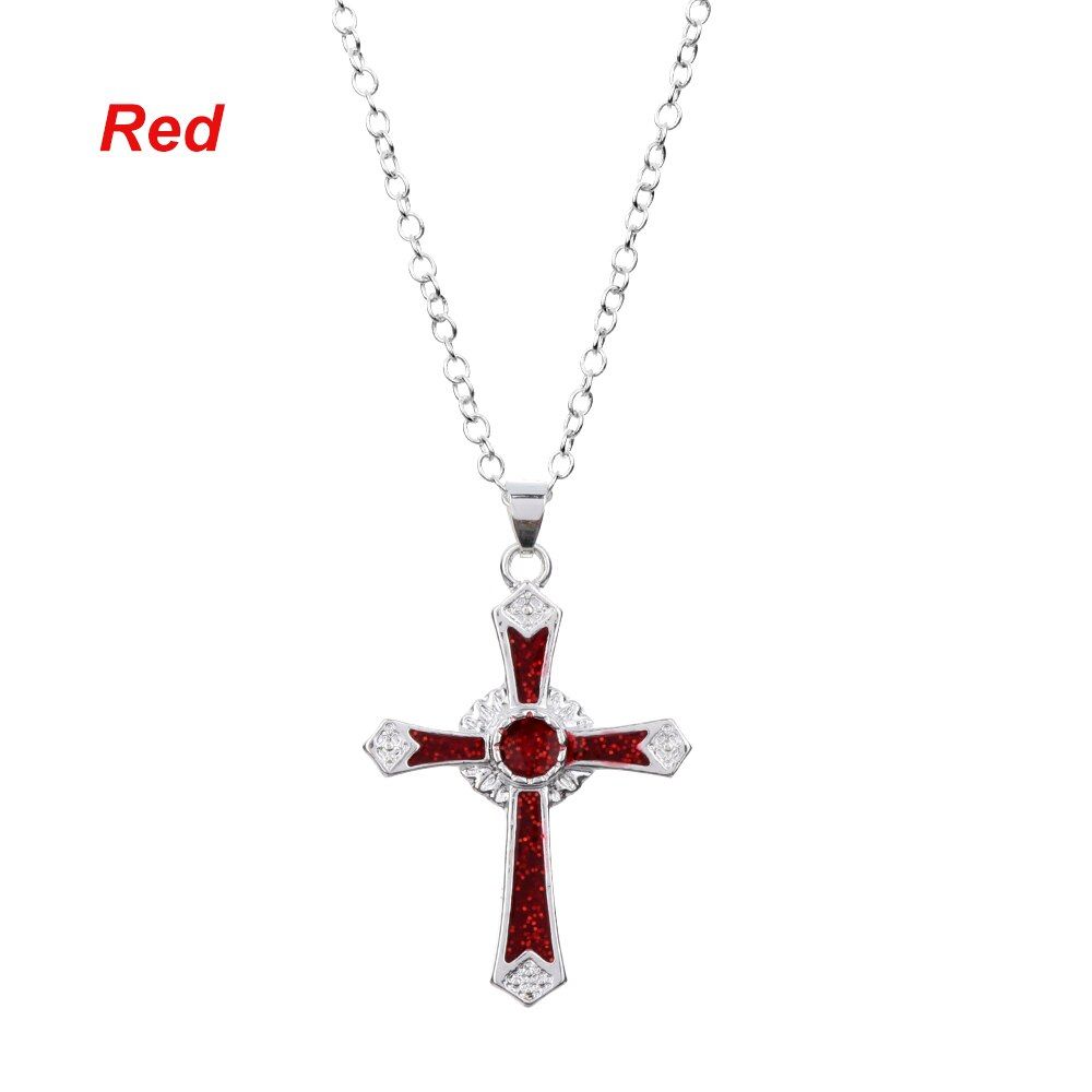 NEW Exquisite Crystal Blue Opal Cross Pendant Chain Necklace Charm Women Trendy Jewelry Elegant Gift Opal Necklaces Drop Ship